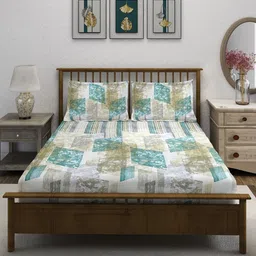 SWAYAM Green & White Striped 210 TC King Bedsheet with 2 Pillow Covers-image-84