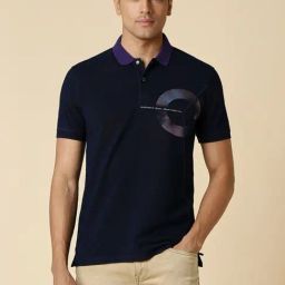 Allen Solly Navy Regular Fit Printed Polo T-Shirt-image-42