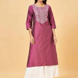 Rangmanch by Pantaloons Pink Embroidered Straight Kurta-image-98
