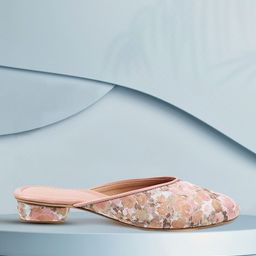 Mochi Peach-Coloured Printed Block Mules-3
