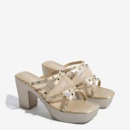LUNA BLU by Westside Light Gold Stud-Detailed Block Sandals-image-28