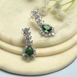 Biba Silver Green Earrings for Women-picture-7