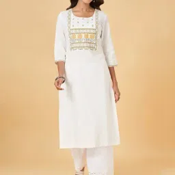 Rangmanch by Pantaloons Whisper White Embroidered Straight Kurta-picture-48