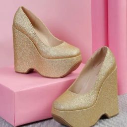 Flat N Heels Women's Gold Wedge Pumps-image-17