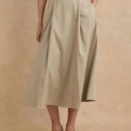 RAREISM Beige Blended Solid Skirt-image-17