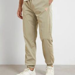 Guess Green Polyester Tapered Fit Solid Joggers-image-61