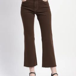MADAME Brown Cotton Relaxed Fit Mid Rise Jeans-image-80