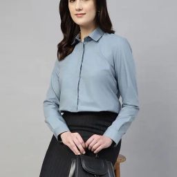 English Navy Bluish Grey Polyester Solid Shirt-image-51