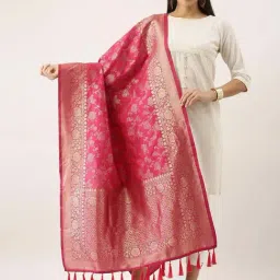 Silk Land Pink Woven Pattern Dupatta-picture-25