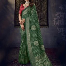 Stylum Green Silk Printed Saree With Unstitched Blouse-image-23