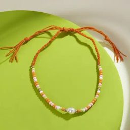 Accessorize London Orange Bead and Pearl Friendship Anklet-40