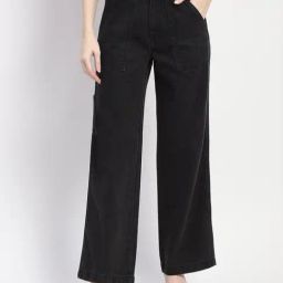 MADAME Black Cotton Relaxed Fit Mid Rise Jeans-image-59