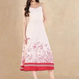 RAREISM Beige Cotton Blend Printed Sleeveless Dress-image-58