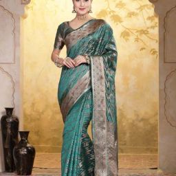 Stylum Sea Green Woven Pattern Saree With Unstitched Blouse-image-75