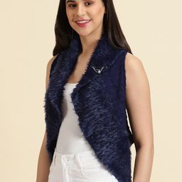 SHOWOFF Self Design Wool Sleeveless Open Front Shrug image 5