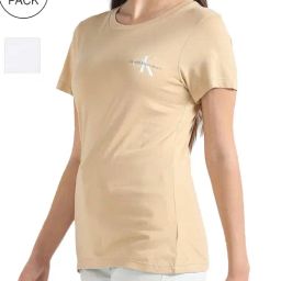 Calvin Klein Jeans Warm Sand & Bright White Logo Slim Fit T-Shirt-image-7