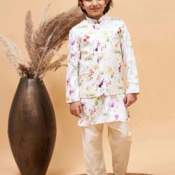 VASTRAMAY Boys Multicolor Floral Full Sleeves Kurta Sets-image-48