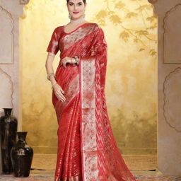 Stylum Maroon Woven Pattern Saree With Unstitched Blouse-image-8