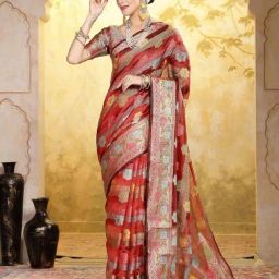 Stylum Maroon Woven Pattern Saree With Unstitched Blouse-image-95