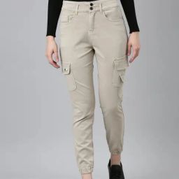 showoffff SHOWOFF Cream Denim Slim Fit Mid Rise Cargo Jeans-picture-34