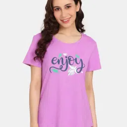 Rosaline by Zivame Purple Plain T-Shirt-image-33