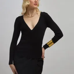 VIRGIO Black Viscose Solid Long Sleeves Top-picture-40