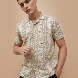 Code By Lifestyle Olive Cotton Regular Fit Printed Shirt-picture-33