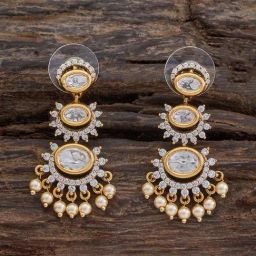 Kushal's Fashion Jewellery White Victorian Polished Kundan Earring for Women-picture-44