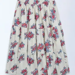 Utsa Kids by Westside Off-White Floral Tiered Cotton-Blend Skirt-picture-6