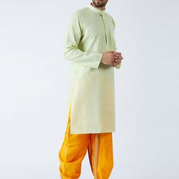 SOJANYA Men Lime Green & Yellow Solid Kurta with Dhoti Pants image 4