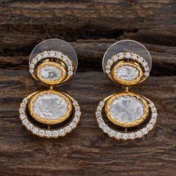 Kushal's Fashion Jewellery White Victorian Polished Kundan Earring for Women-picture-46