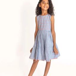 A Little Fable Blue Cotton Striped Dress-image-2