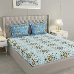 Raymond Home Blue Cotton 179 TC Queen Bedsheet with 2 Pillow Covers-image-55