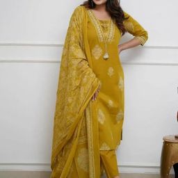 GEKHA Women Ethnic Motifs Printed Regular Aari Work Pure Cotton Kurta with Trousers & With Dupatta-picture-4