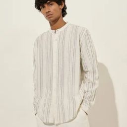 ETA by Westside Off-White Textured Stripe Relaxed-Fit Cotton Shirt-image-61