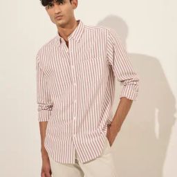 WES Casuals by Westside Pink Striped Relaxed-Fit Cotton Shirt-image-95
