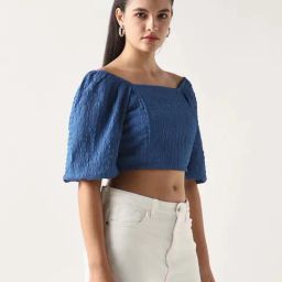 Bewakoof Blue Textured Regular Fit Top-image-66