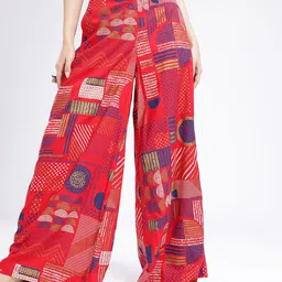 glitchez Women Printed High-Rise Relaxed Fit Wide Leg Trousers-image-18