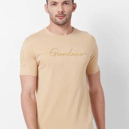 Giordano Khaki Cotton Slim Fit Printed T-Shirt-image-45