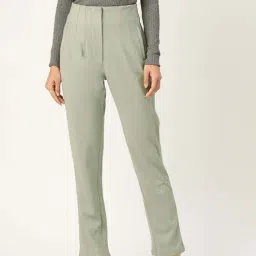 ZASTRAA Pastel Green Solid Trousers-image-97