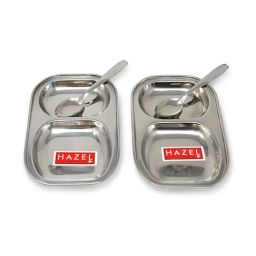 HAZEL Silver Stainless Steel Platter & Spoon - Set of 4-17