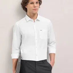 The Bear House White Cotton Tailored Fit Solid Formal Shirt-image-60
