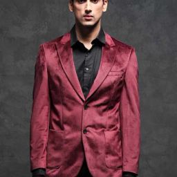 Rare Rabbit Maroon Tailored Fit Solid Blazer-image-28