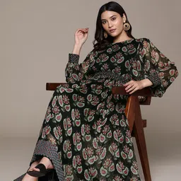 Ritu Kumar Floral Print Bishop Sleeve Maxi Dress-image-56