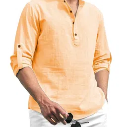 Edin Men Orange Cotton Kurtas-picture-15