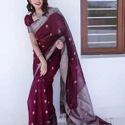 VASTRAHUT Woven Design Zari Silk Blend Handloom Banarasi Saree-picture-46