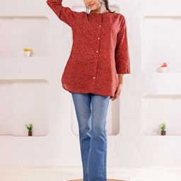 Chandbaali Women Ethnic Motifs Printed Cotton Long Line Top-6