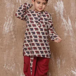 AJ Dezines Kids Beige & Maroon Printed Full Sleeves Kurta with Dhoti-image-29