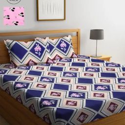 Klotthe Printed Blue 210 TC Cotton Blend King 2 Bed Sheets with 4 Pillow Covers-image-89