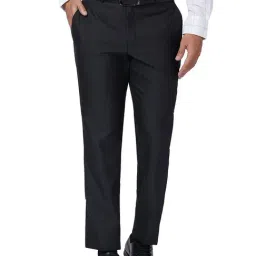 Park Avenue Black Regular Fit Flat Front Trousers-image-2
